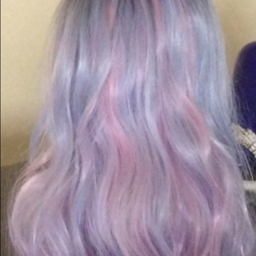 Synthetic ombré wig with pink and blue
